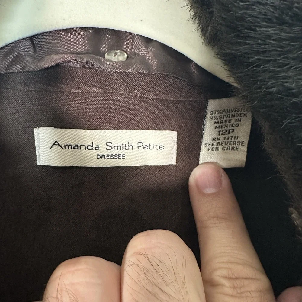Amanda Smith Faux Suede Jacket 12P Brown Faux Fur Collar Mob‎ Wife Vintage 70s